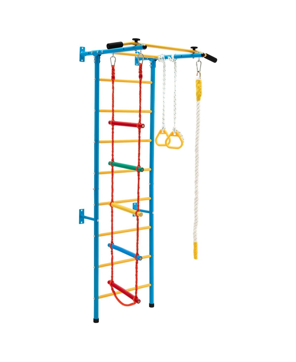 Costway 5 in 1 Kids Indoor Gym Playground Swedish Wall Ladder Children Home Climbing Gym - Blue