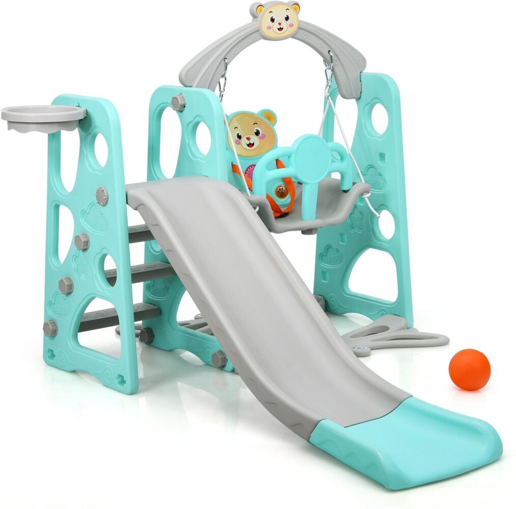 Sugift 3 in 1 Toddler Climber and Swing Set Slide Playset-Green - Bright Green