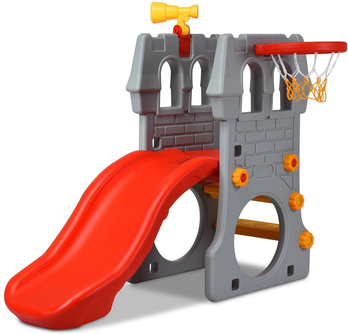 Costway Children Climber Slide Set w/ Basketball Hoop and Telescope Toy Indoor & Outdoor - Grey