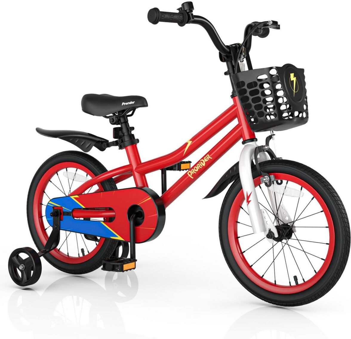 Costway 16'' Kid's Bike with Removable Training Wheels & Basket for 4-7 Years Old - Red