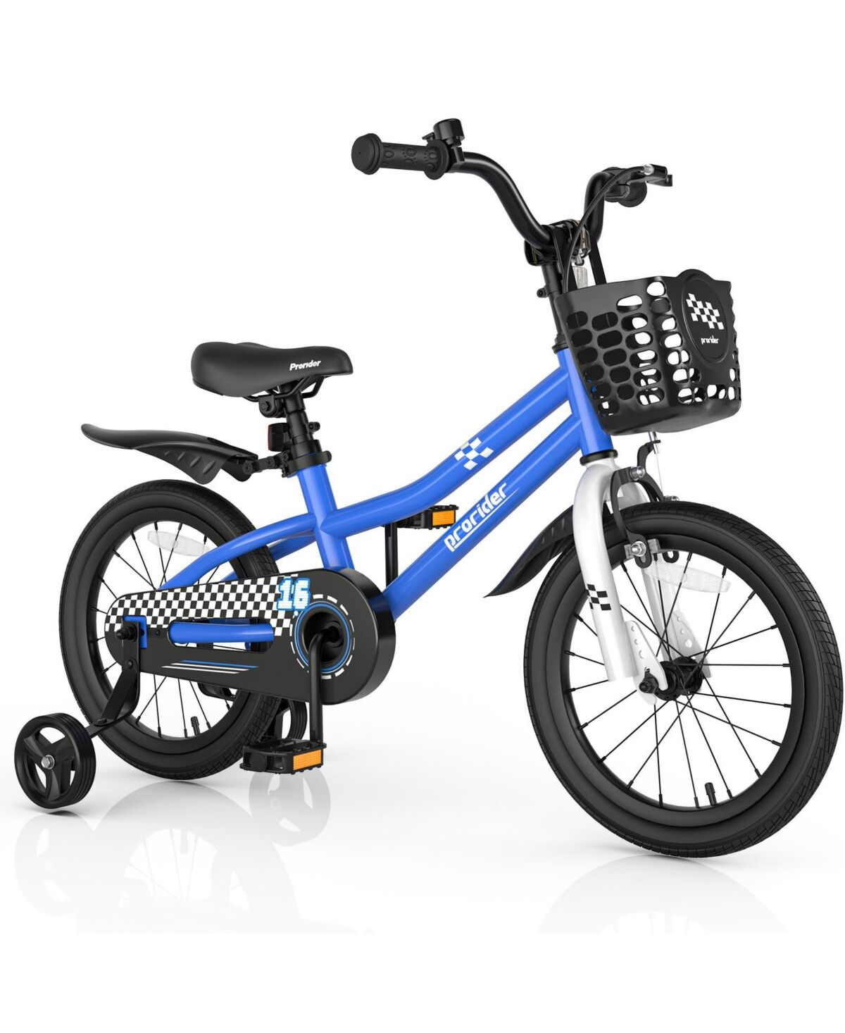 Costway 16'' Kid's Bike with Removable Training Wheels & Basket for 4-7 Years Old - Navy