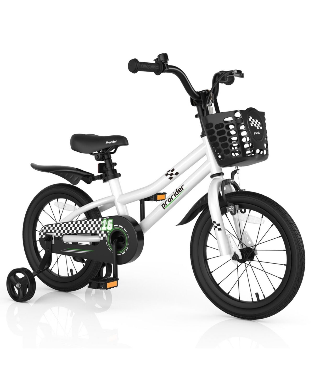 Costway 16'' Kid's Bike with Removable Training Wheels & Basket for 4-7 Years Old - Open white