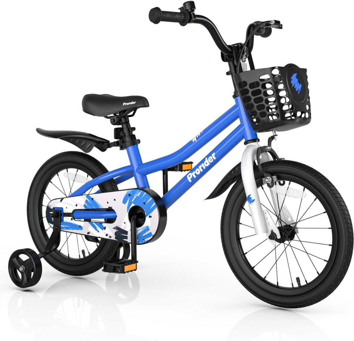 Costway 16'' Kid's Bike with Removable Training Wheels & Basket for 4-7 Years Old - Blue