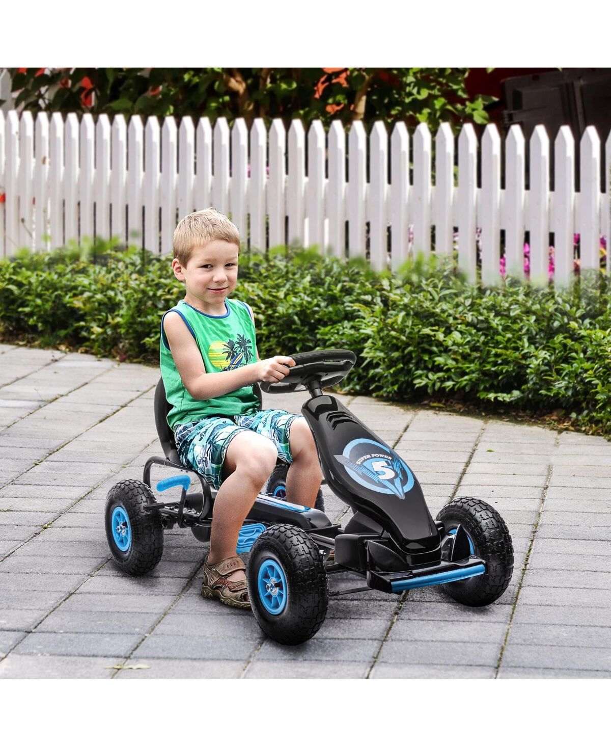 Aosom Kids Pedal Go Kart Ride-on Toy with Ergonomic Comfort, Pedal Car with Tough, Wear-Resistant Tread, Go Cart Kids Car for Boys & Girls with Suspen