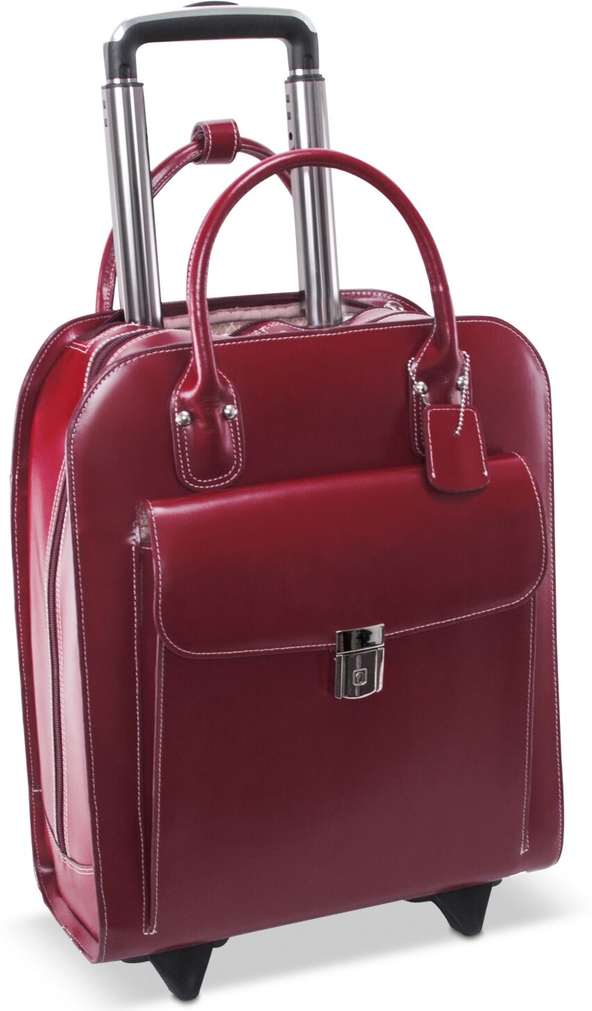 McKlein Uptown Leather Wheeled Laptop Briefcase - Red