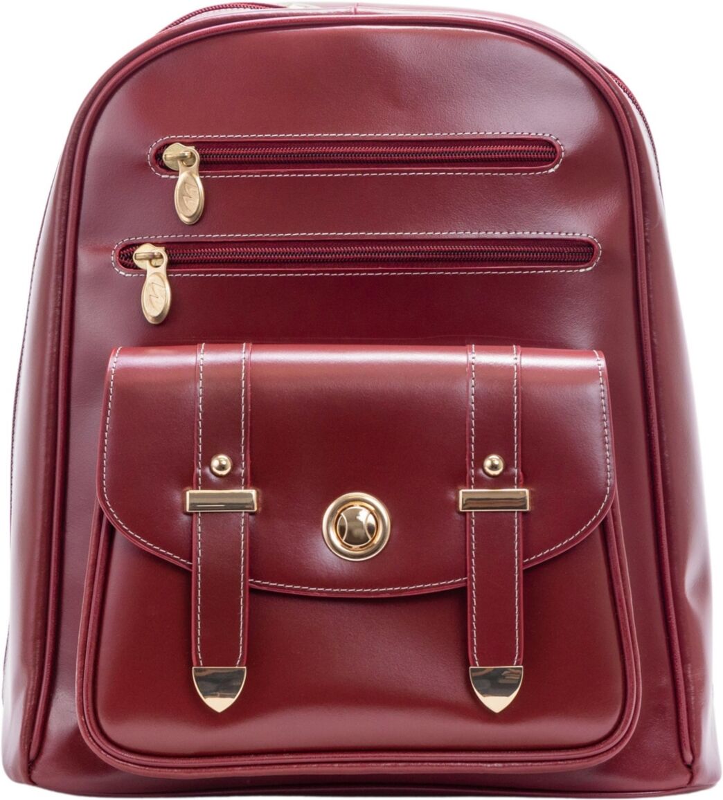 McKlein Robbins Leather Business Laptop Tablet Backpack - Red