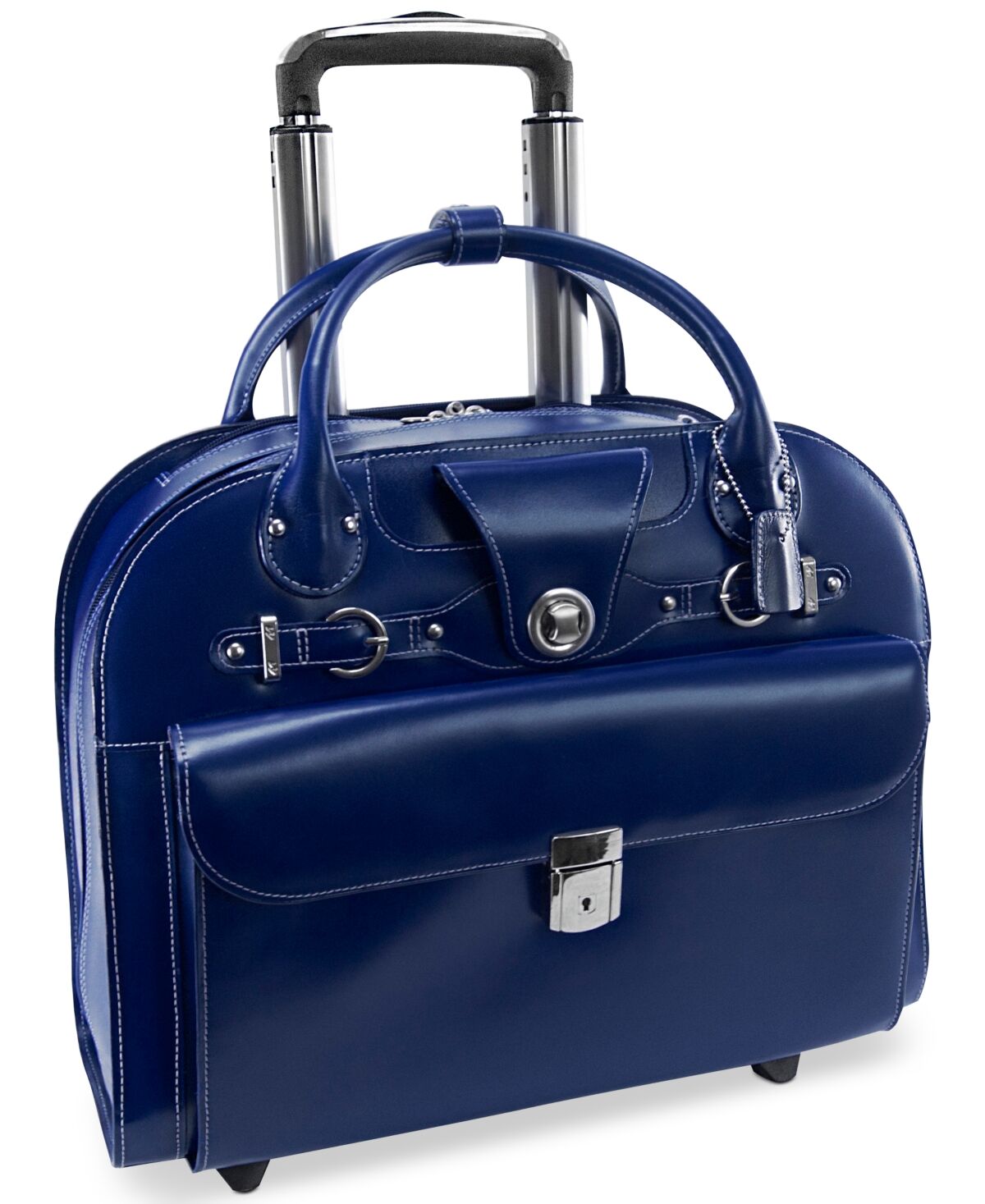 McKlein Edgebrook Leather Wheeled Laptop Briefcase - Navy