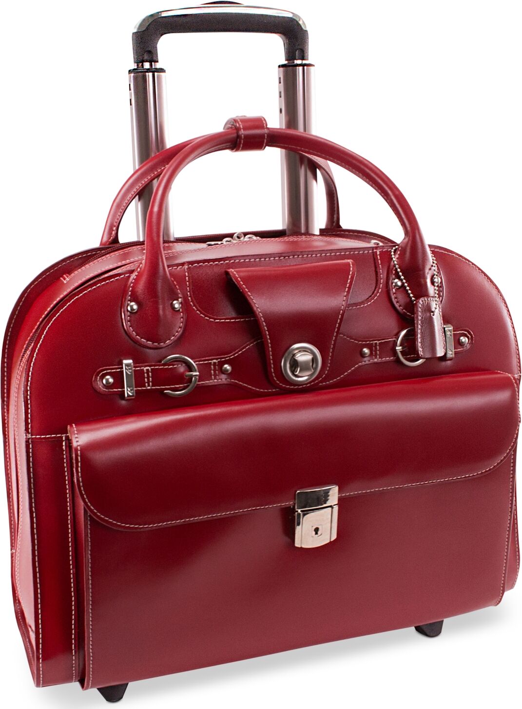 McKlein Edgebrook Leather Wheeled Laptop Briefcase - Red