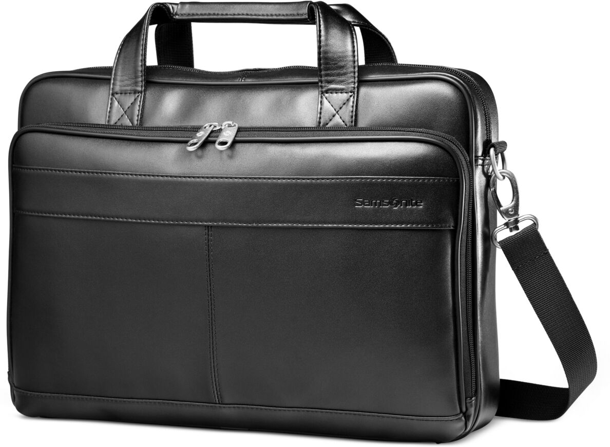 Samsonite Leather Slim Portfolio Laptop Briefcase - Black