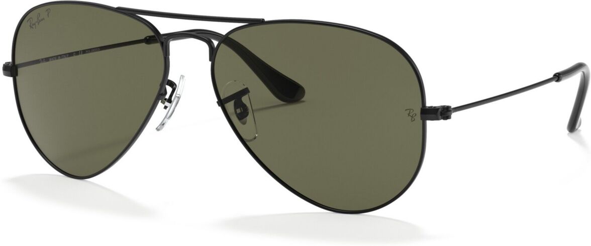 Ray-Ban Unisex Polarized Sunglasses, RB3025 Aviator Classic - BLACK MATTE/GREEN POLAR