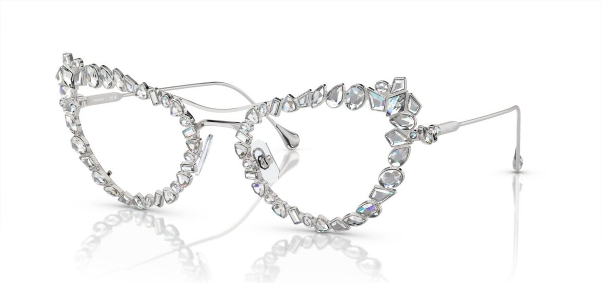 Swarovski Women's Blue Light Glasses with Crystals clip-on, SK7011 - Silver