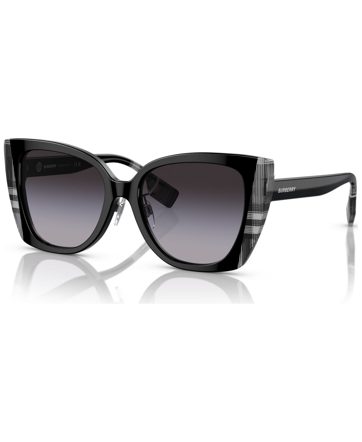 Burberry Women's Low Bridge Fit Sunglasses, Meryl - Black, Check White Black