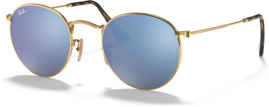 Ray-Ban Sunglasses, RB3447N Round Flat Lenses - GOLD SHINY/BLUE MIRROR