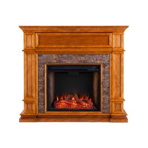 Southern Enterprises Ranleigh Faux Stone Alexa-Enabled Electric Fireplace with Media Shelf - Brown