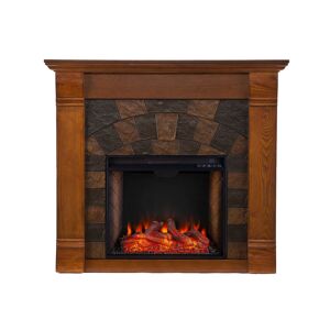 Southern Enterprises Shoreham Faux Stone Alexa-Enabled Electric Fireplace - Brown
