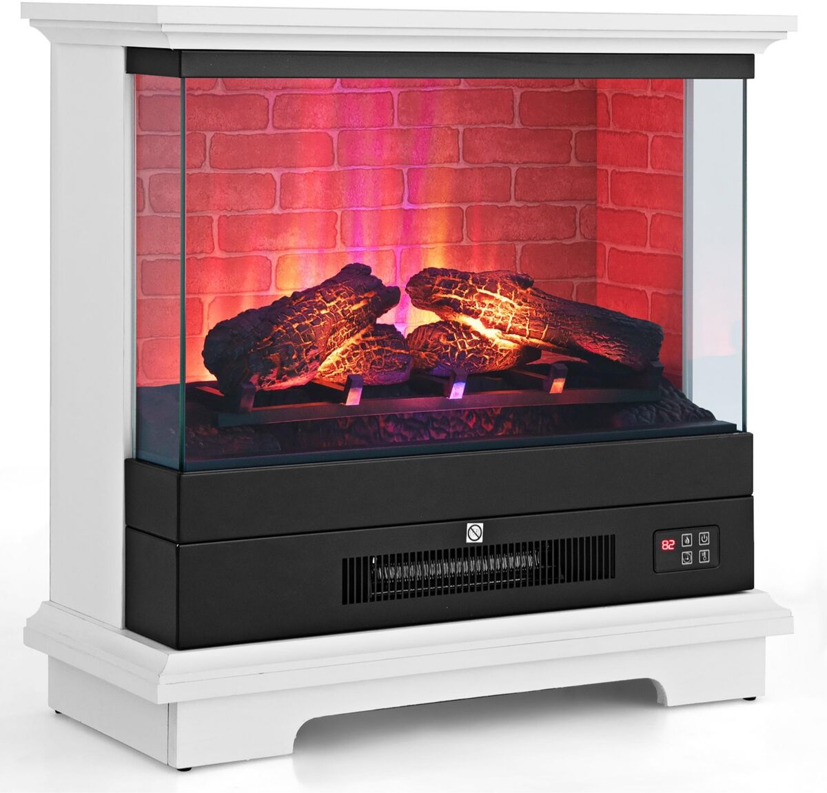 Costway 27'' Freestanding Electric Fireplace Heater w/ 3-Level Flame - White