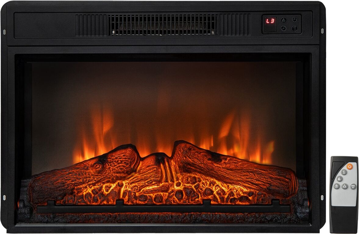 Costway 23'' Electric Fireplace Insert Heater w/ Log Flame Effects Remote Control 1400W - Black