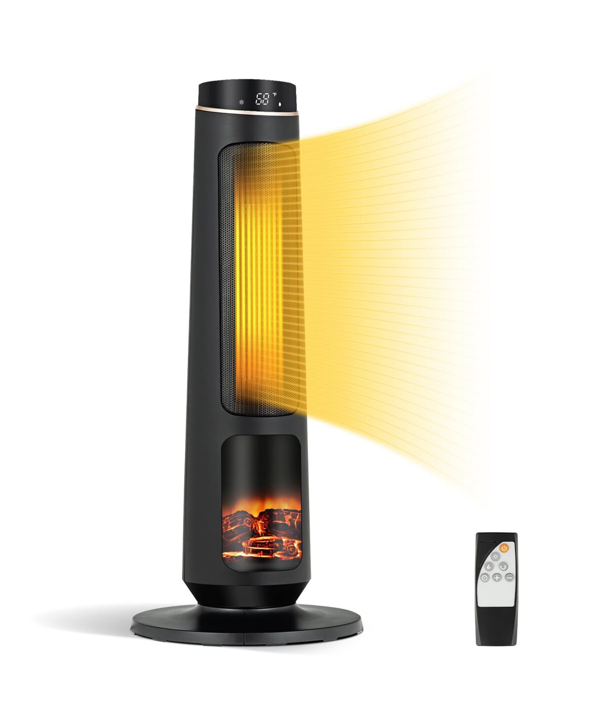 Costway 1500W Electric Space Heater Ptc Fast Heating Ceramic Heater 3D Realistic Flame - Black