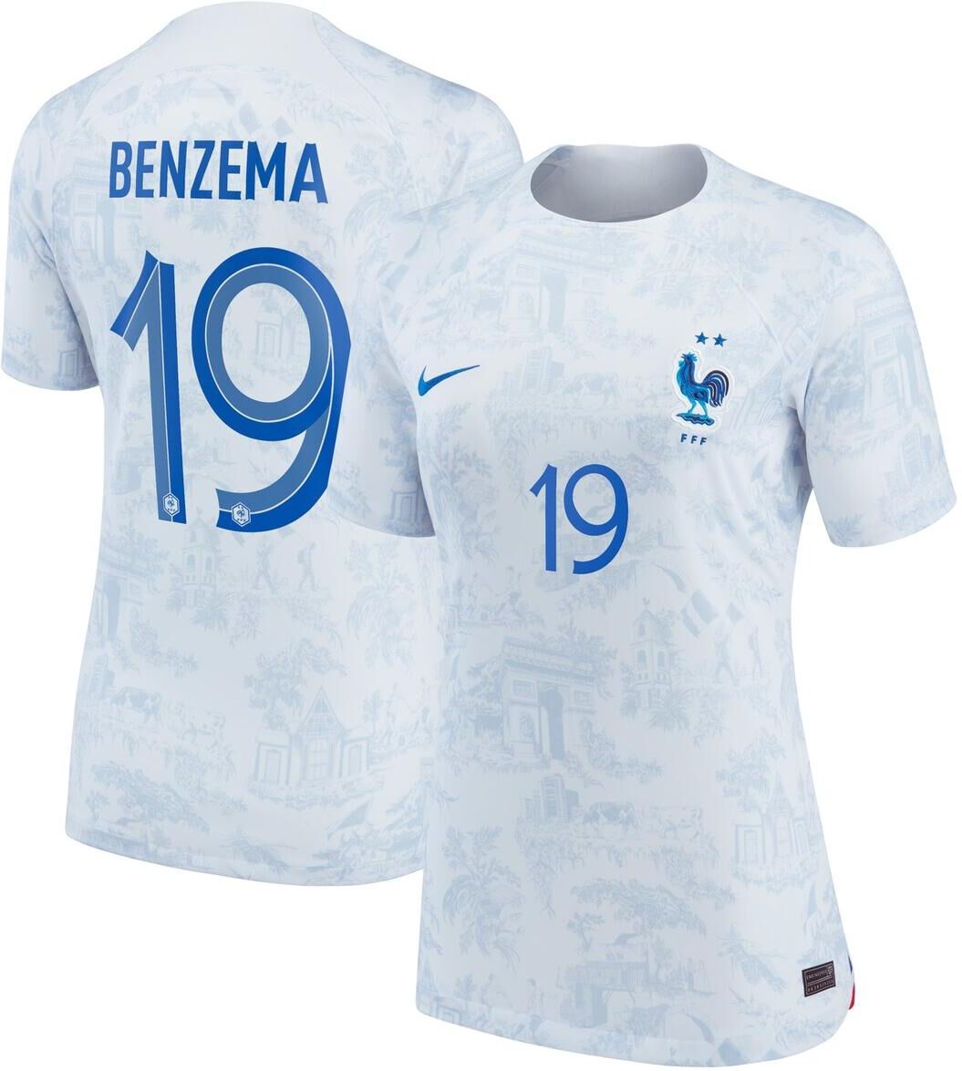 Nike Women's Nike Karim Benzema White France National Team 2022/23 Away Breathe Stadium Replica Player Jersey - White