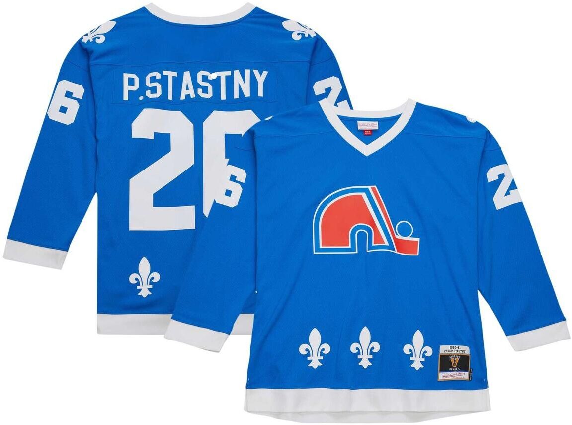 Mitchell & Ness Men's Mitchell & Ness Peter Stastny Blue Distressed Quebec Nordiques Vintage-Like Hockey 1980/81 Blue Line Player Jersey - Blue