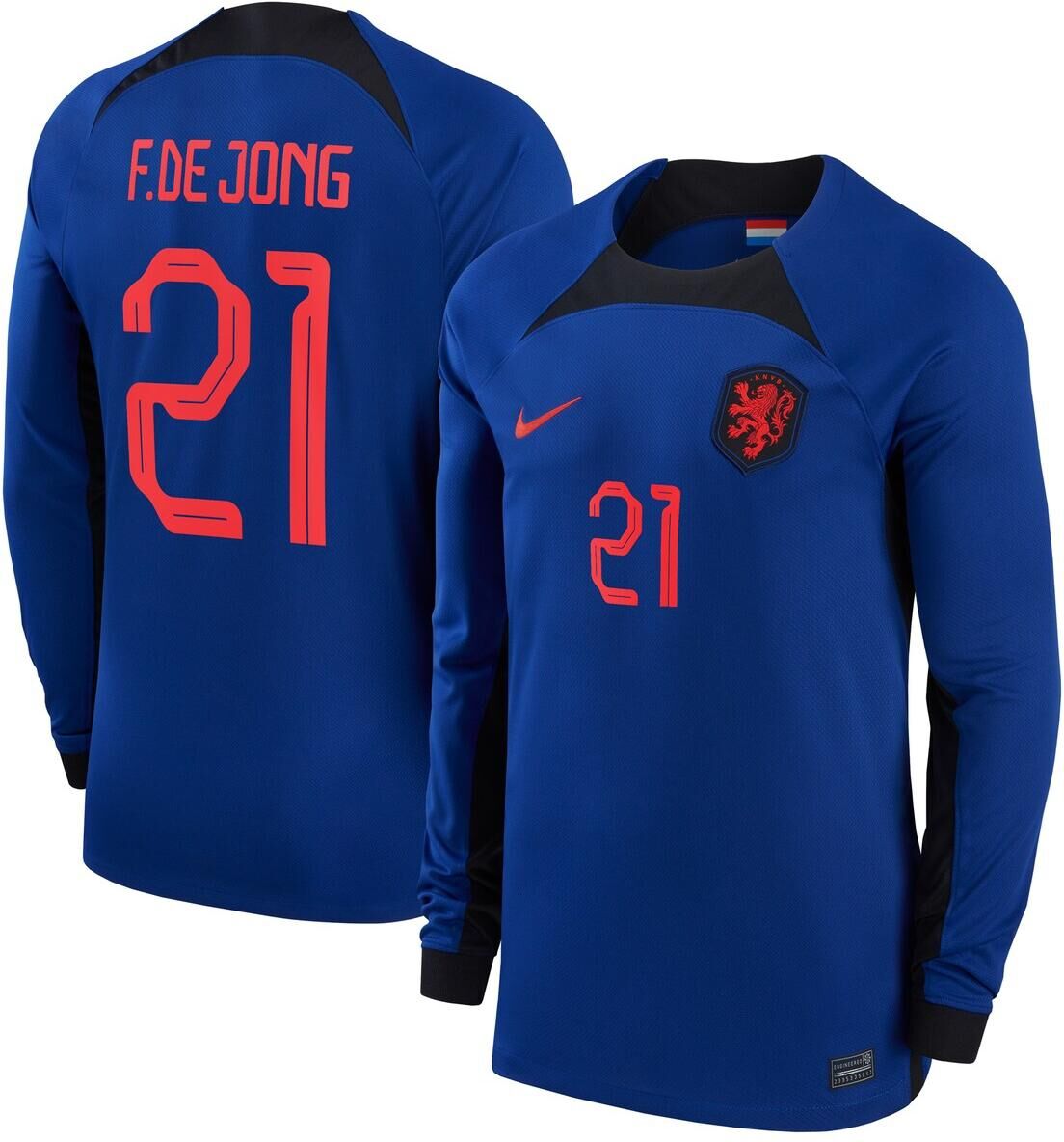 Nike Men's Nike Frenkie de Jong Blue Netherlands National Team 2022/23 Away Breathe Stadium Replica Player Long Sleeve Jersey - Blue