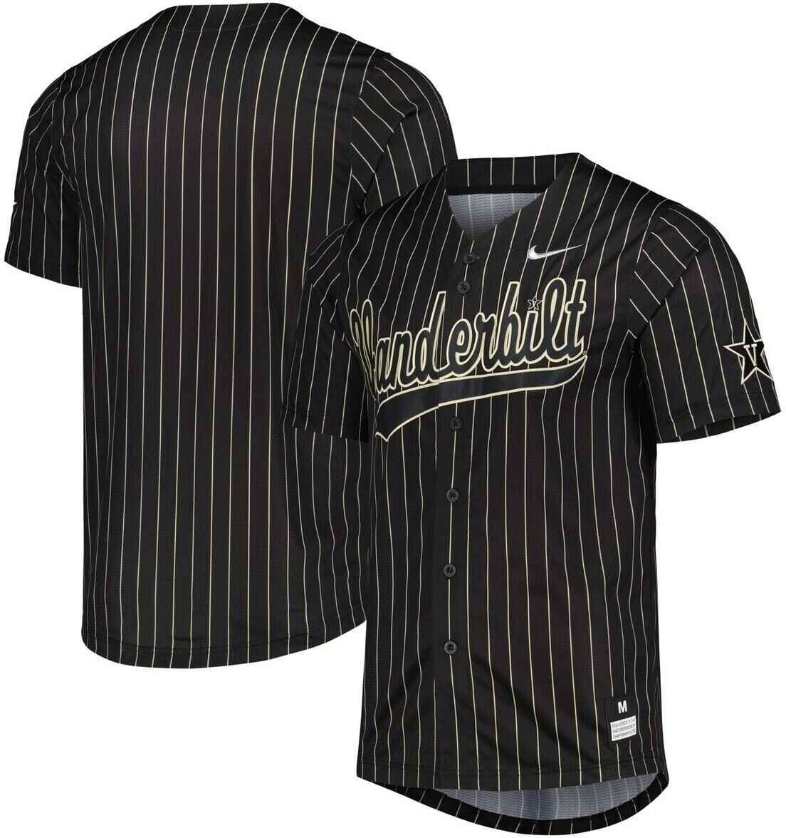 Nike Men's Nike Black, Gold Vanderbilt Commodores Pinstripe Replica Full-Button Baseball Jersey - Black, Gold