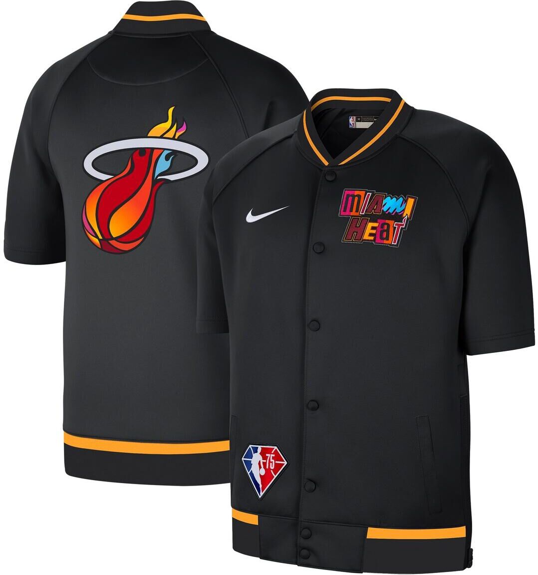 Nike Men's Black, White Miami Heat 2021/22 City Edition Therma Flex Showtime Short Sleeve Full-Snap Bomber Jacket - Black, White