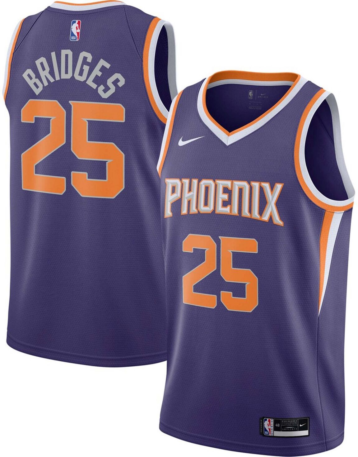 Nike Men's Mikal Bridges Purple Phoenix Suns 2020/21 Swingman Player Jersey - Icon Edition - Purple