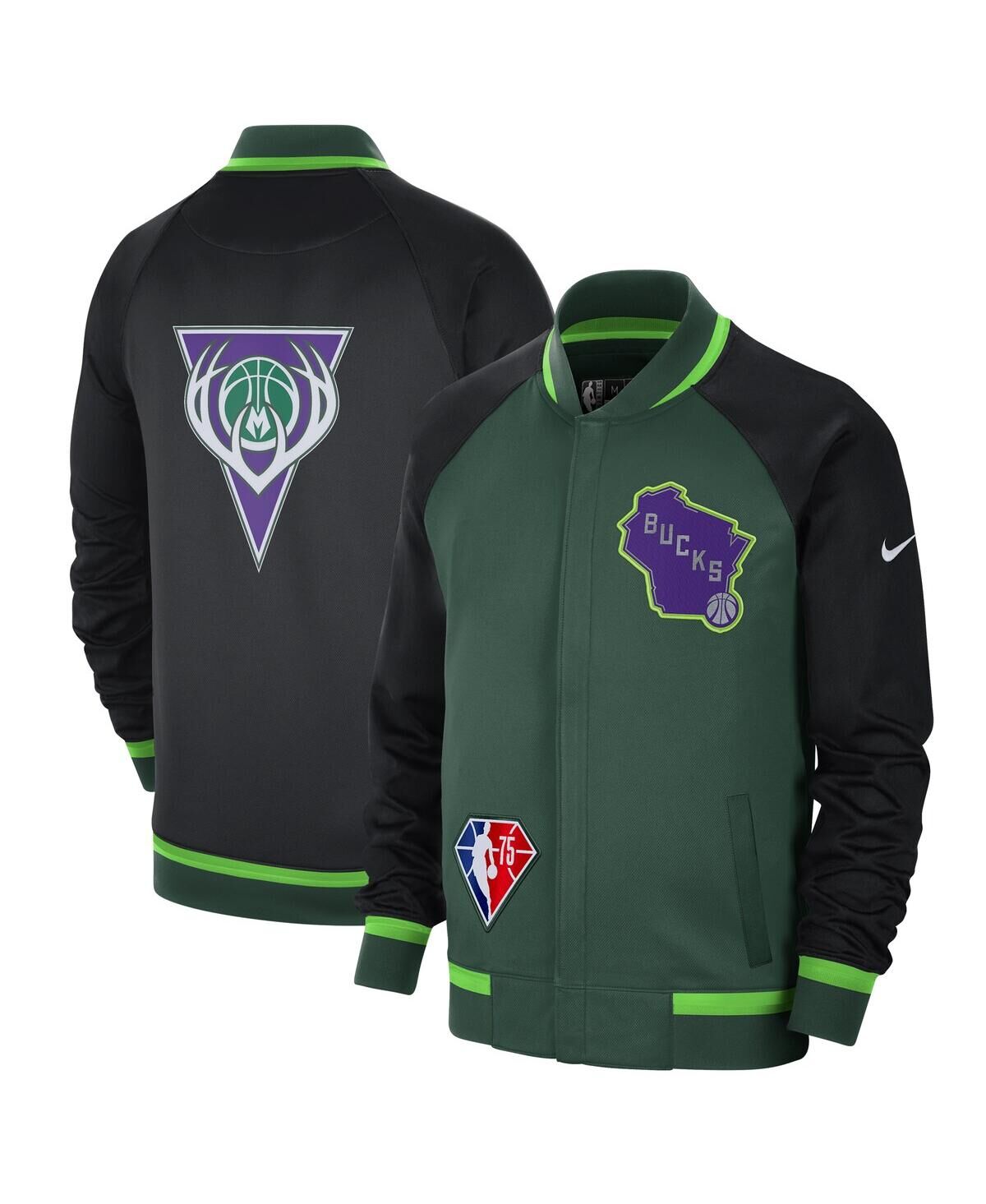 Nike Men's Nike Green, Black Milwaukee Bucks 2021/22 City Edition Therma Flex Showtime Full-Zip Bomber Jacket - Green, Black