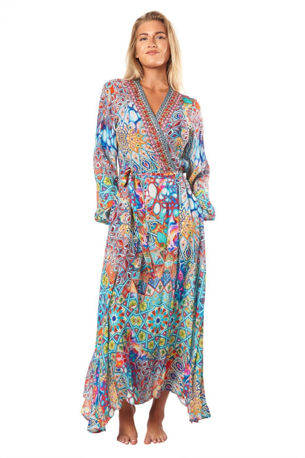 La Moda Clothing Women's Maxi belted Cover up - Blue