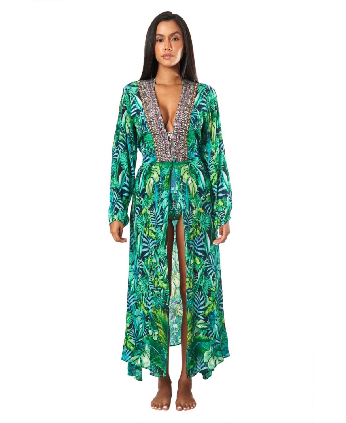 La Moda Clothing Maxi belted cover up - Green