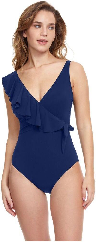 Profile By Gottex Tutti Frutti V-Neck Surplice One Piece Swimsuit - Navy