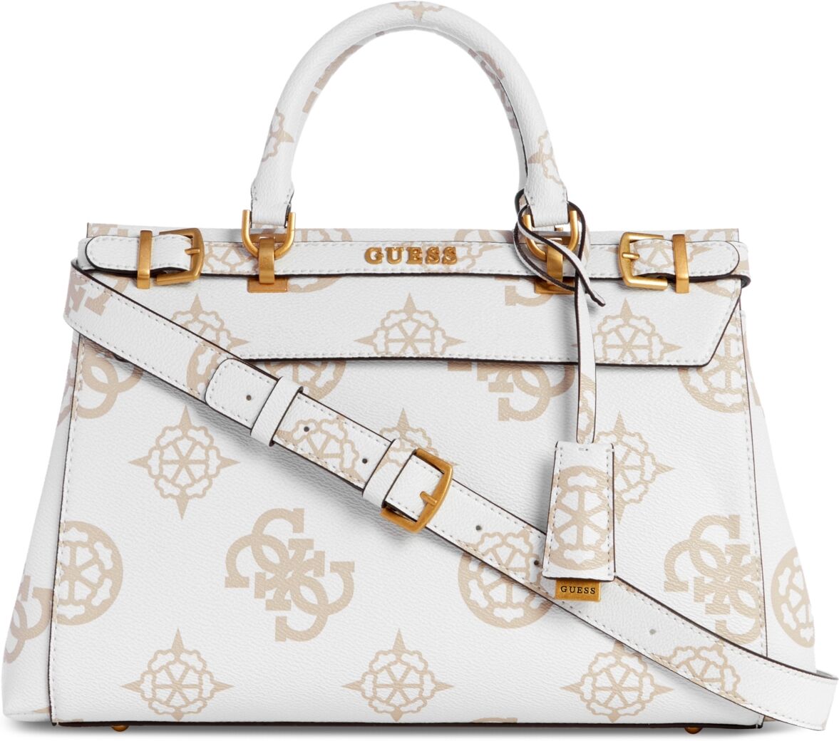 Guess Sestri Logo Large Luxury Satchel - White Logo