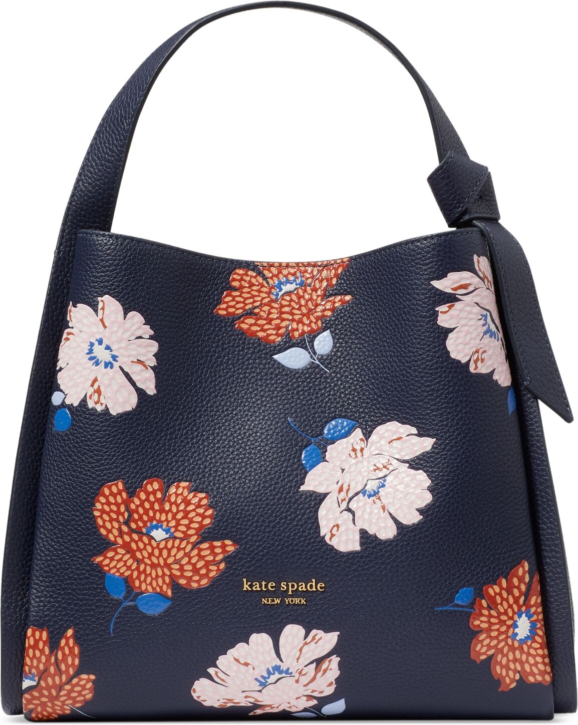 Kate Spade New York Knott Dotty Floral Embossed Leather Small Crossbody Tote - Parisian Navy Multi