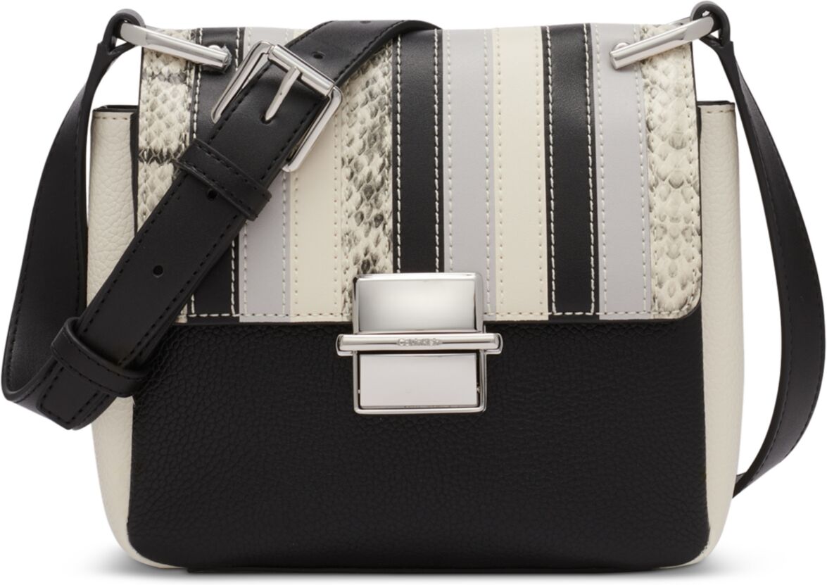 Calvin Klein Clove Mixed Material Push-Lock Crossbody with Adjustable Strap - Black/White Snake