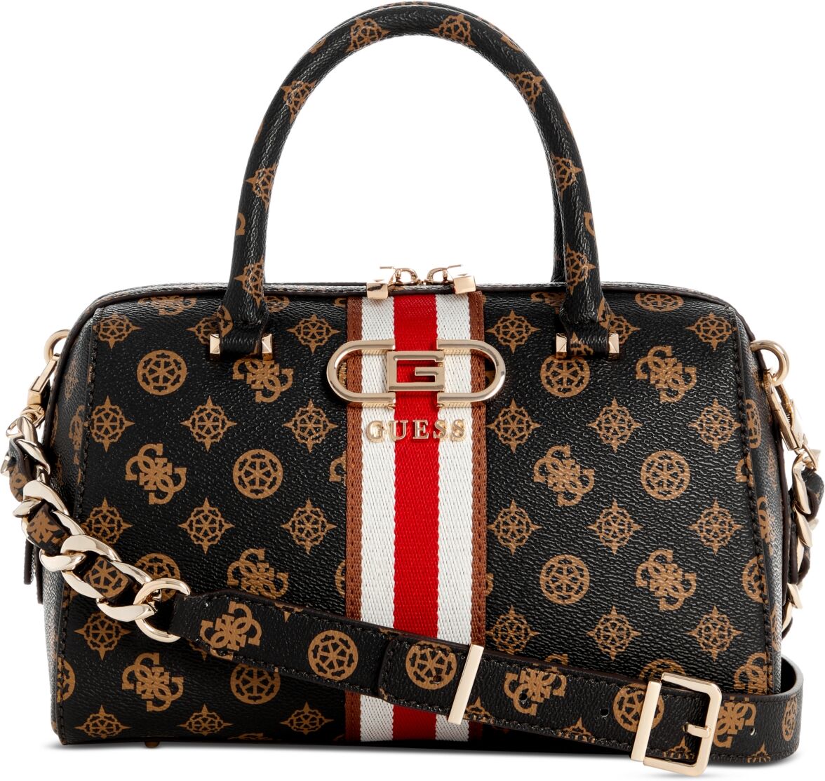 Guess Nelka Monogram Small Box Satchel - Mocha Logo