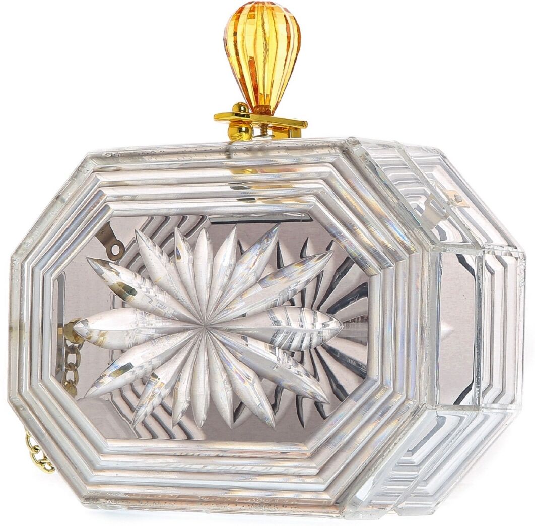 Milanblocks Women's Perfume Bottle Clear Flower Cut Acrylic Box Clutch - Gray