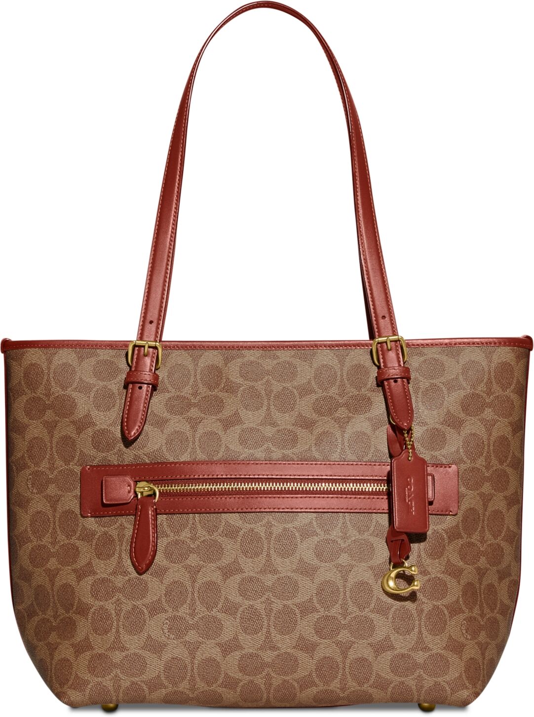 Coach Signature Coated Canvas Taylor Tote with C Dangle Charm - Tan Rust