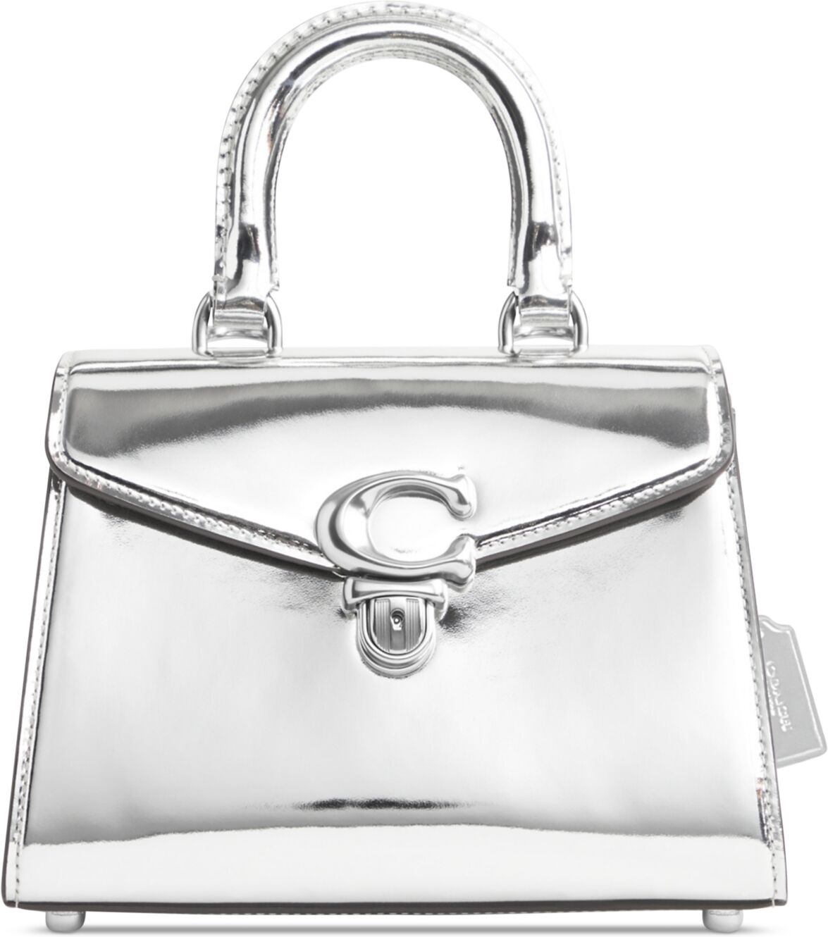 Coach Mirror Metallic Leather Small Sammy Top Handle 21 - Silver