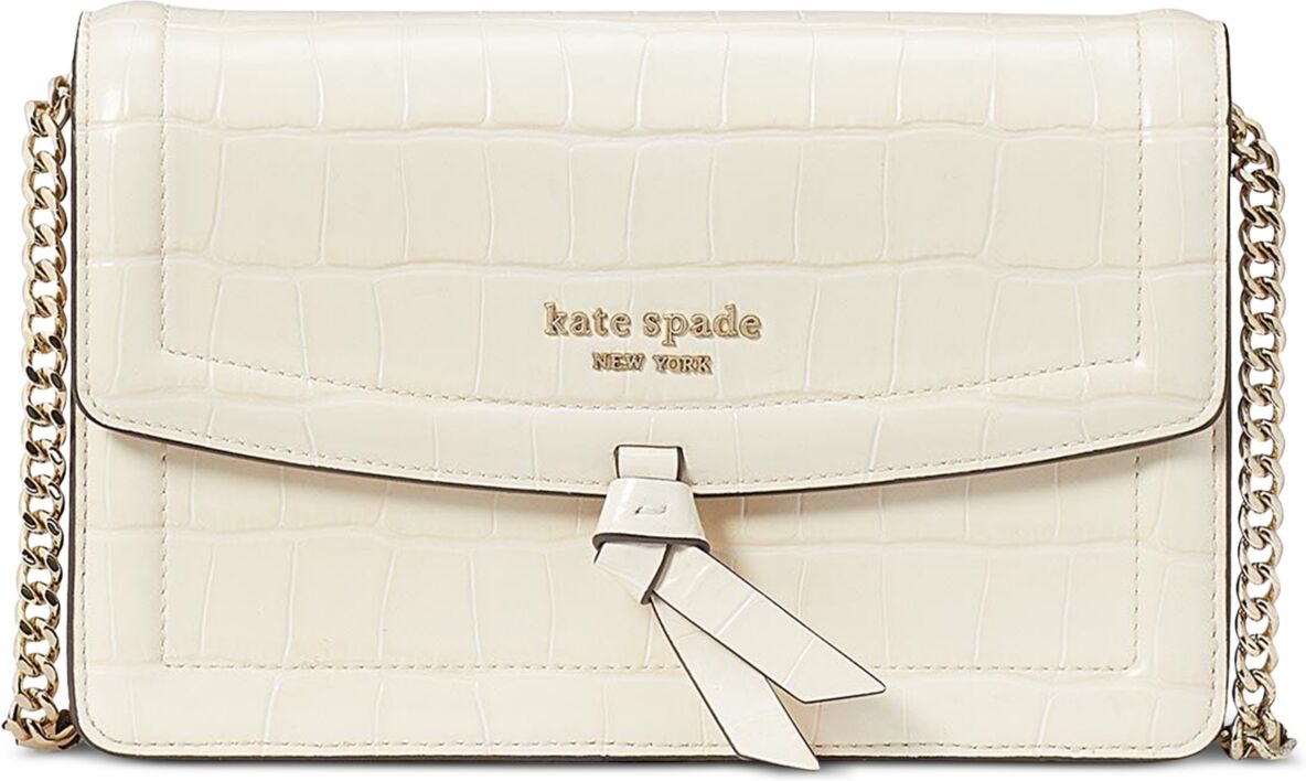 kate spade new york Knott Croc Embossed Leather Flap Mini Crossbody - Halo White