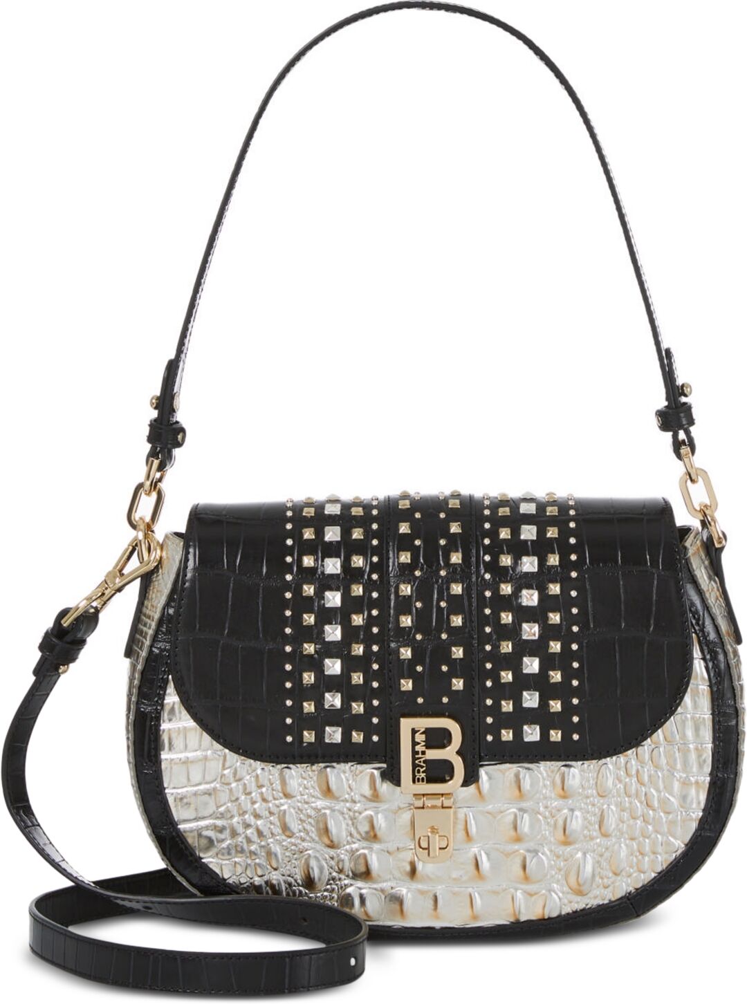 Brahmin Cynthia Contralto Small Embossed Leather Shoulder Bag - Black