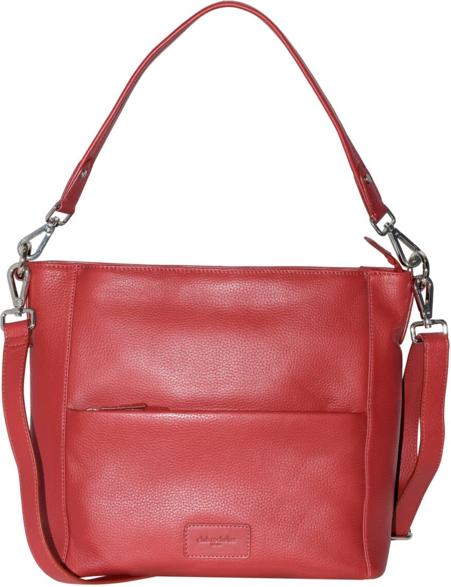 Club Rochelier Ladies Large Leather Multi Zip Pocket Hobo Shoulder Bag - Red