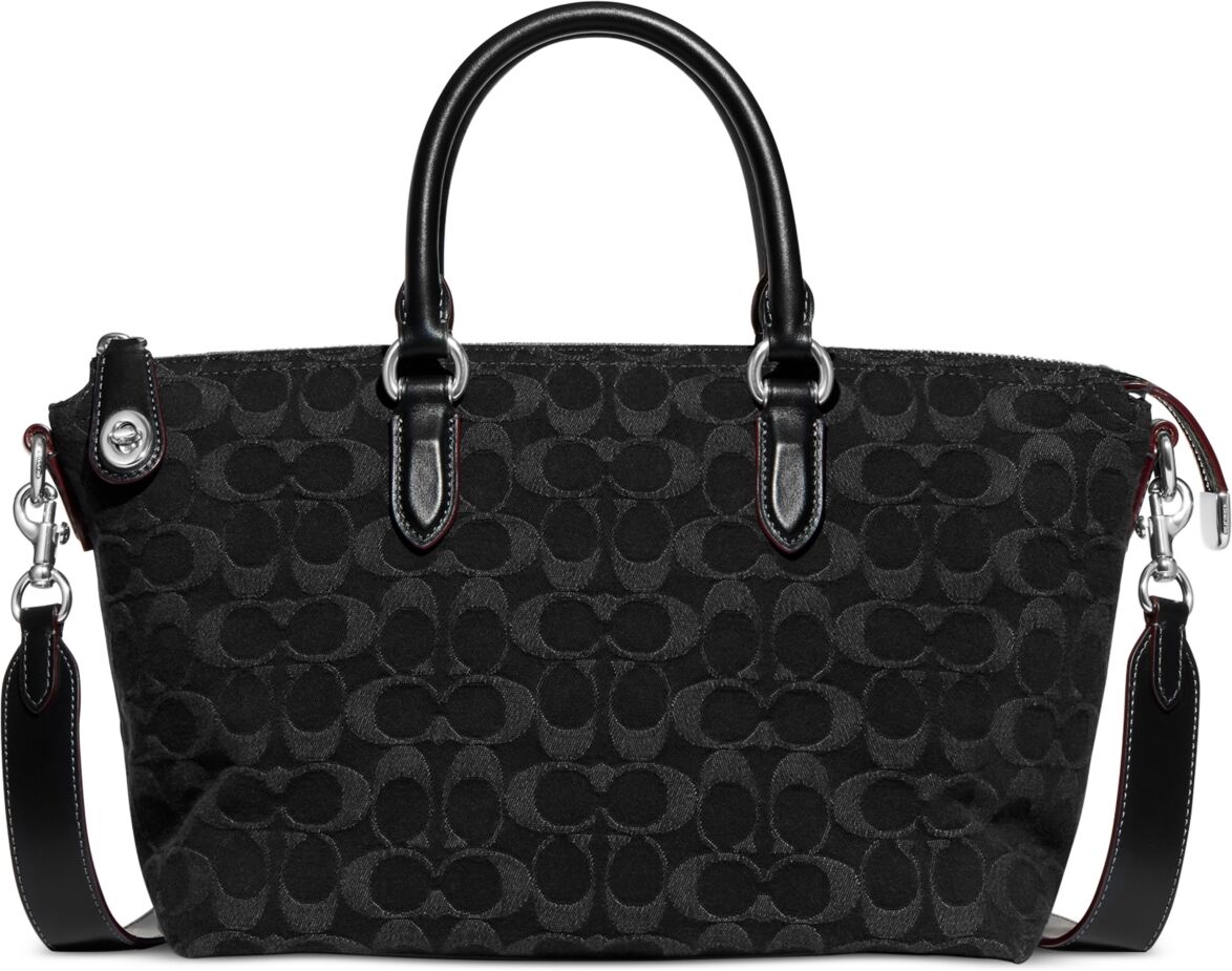 Coach Cara Small Signature Denim Satchel - Black