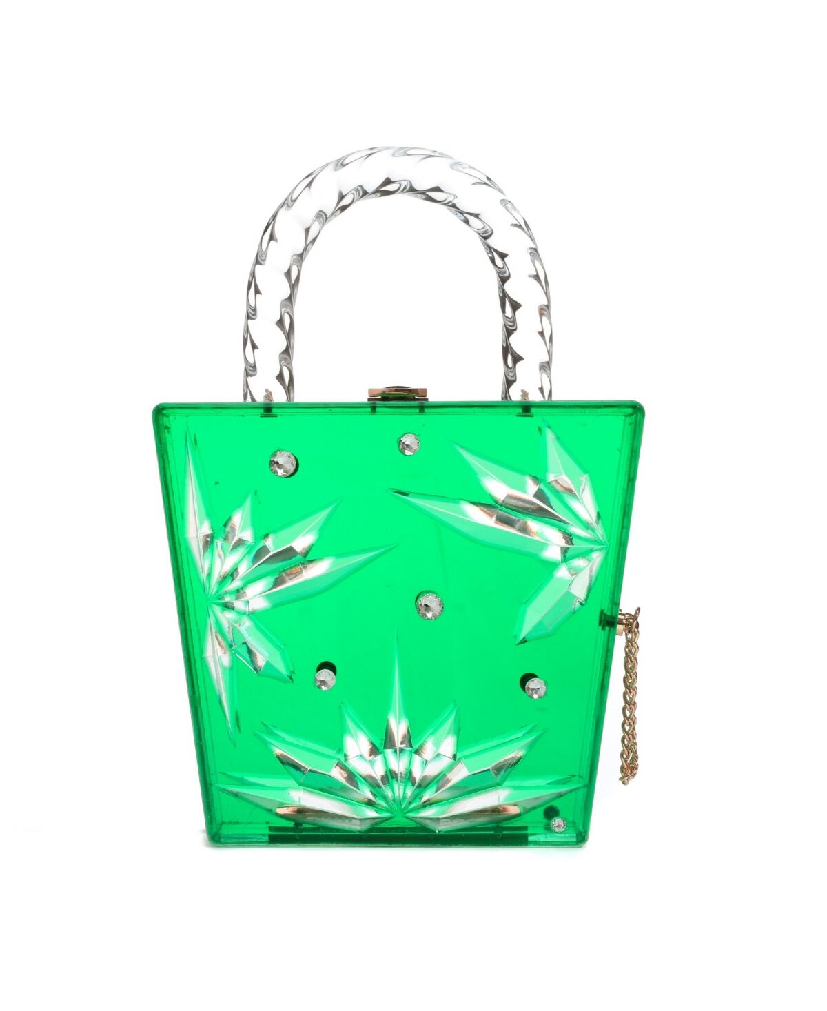 Milanblocks Women's Top Handle Emerald Cut to Clear Lucite Acrylic Handbag - Green