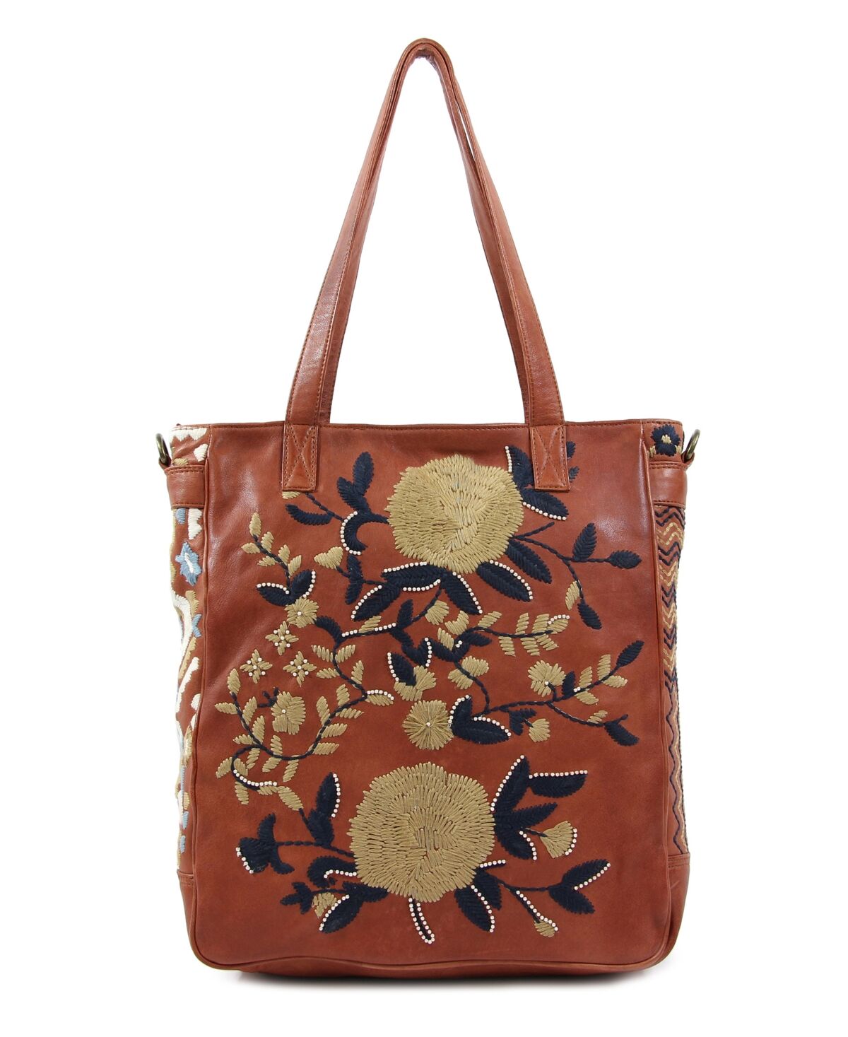 Old Trend Women's Flora Soul Hand-Embroidery Tote Bag - Cognac