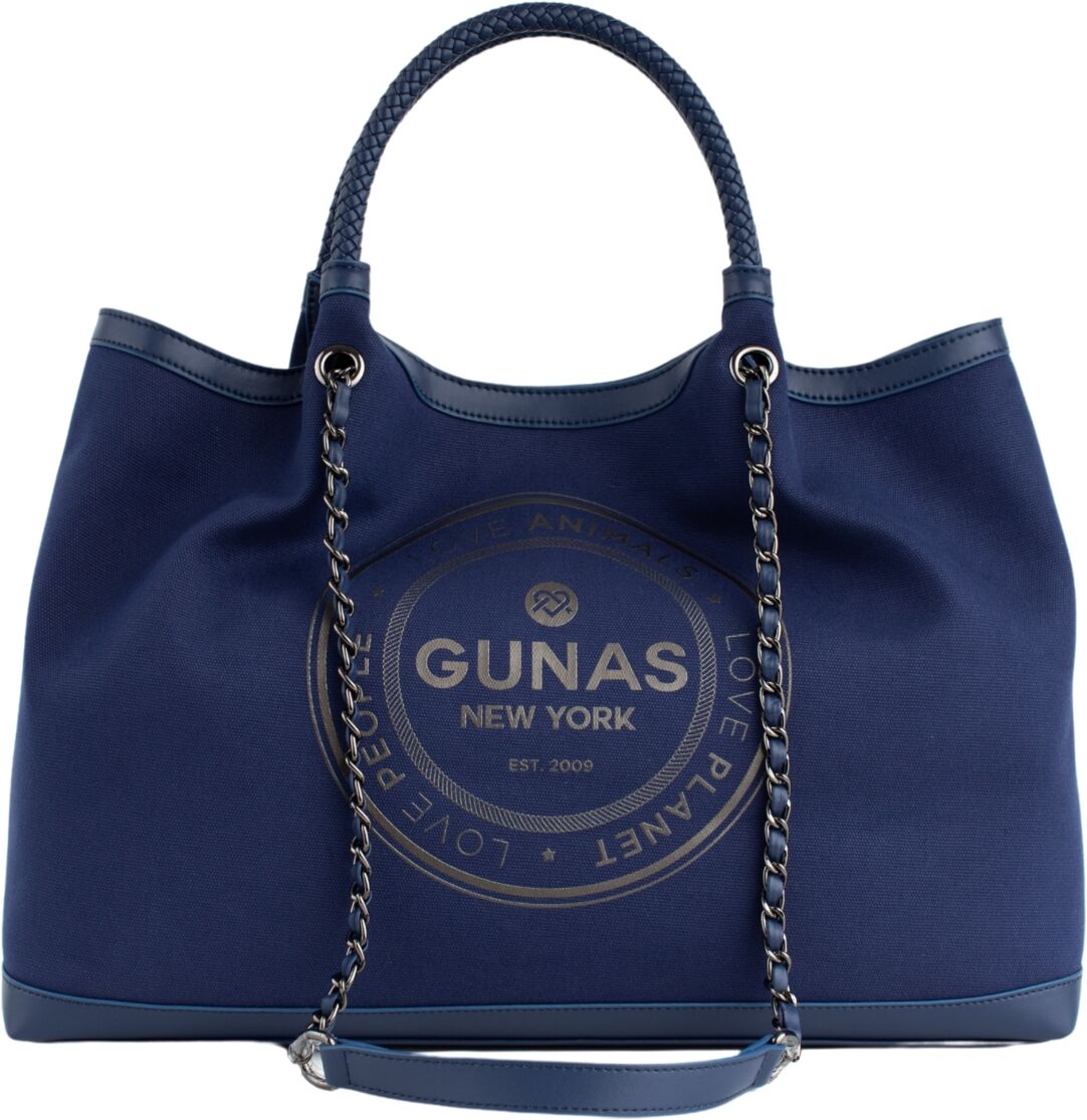 Gunas New York Ruth Canvas Large Tote Bag and Makeup Pouch Set, 2 Pieces - Blue