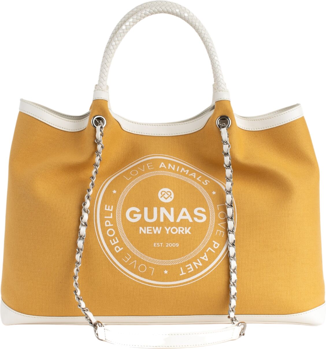 Gunas New York Ruth Canvas Large Tote Bag and Makeup Pouch Set, 2 Pieces - Yellow