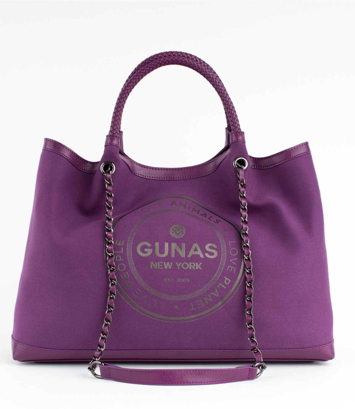 Gunas New York Ruth Canvas Large Tote Bag and Makeup Pouch Set, 2 Pieces - Purple