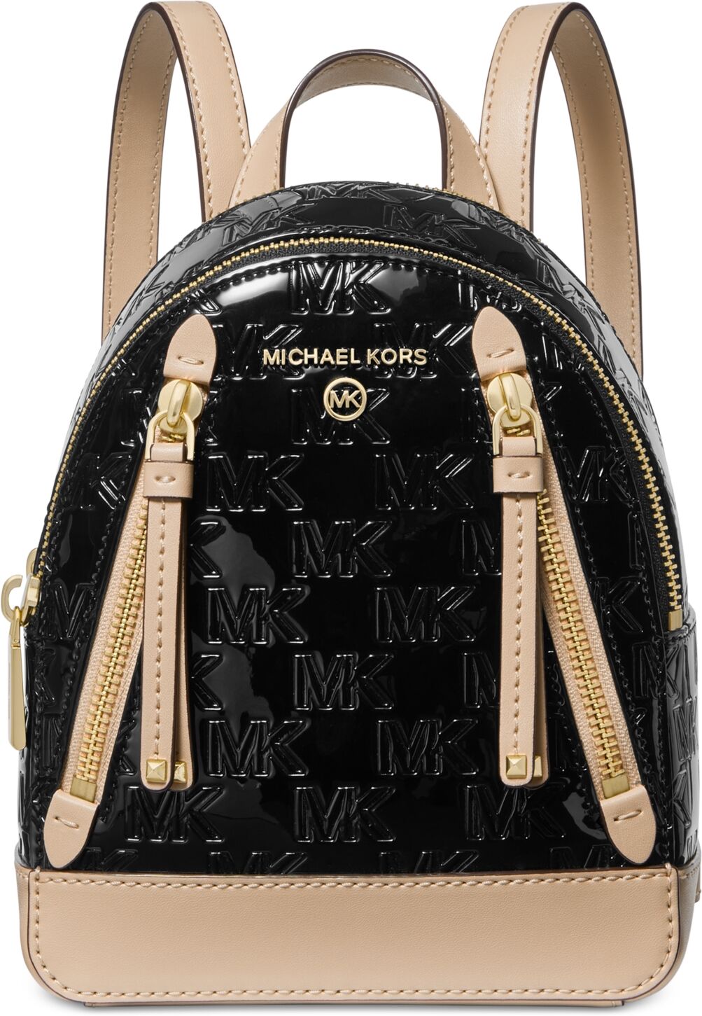 Michael Kors Michael Michael Kors Brooklyn Logo Embossed Patent Extra Small Convertible Crossbody Backpack - Black