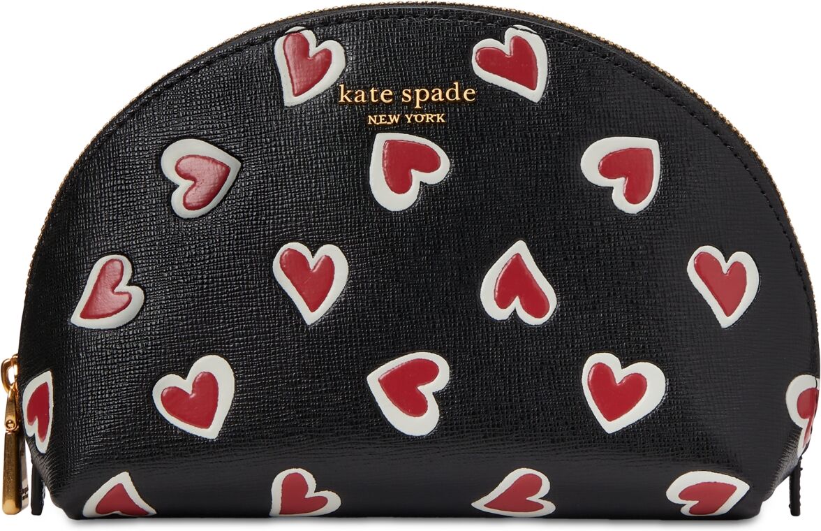 kate spade new york Morgan Stencil Hearts Embossed Printed Saffiano Leather Small Dome Cosmetic Bag - Black Multi.